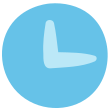 Simple blue clock icon with light blue hour and minute hands pointing to 3 o'clock.