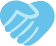 Blue icon of two hands shaking, forming the shape of a heart