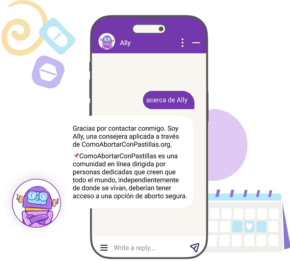 Ally, una chatbot de apoyo de howtouseabortionpill.org, ofrece recursos globales para opciones de aborto seguro.