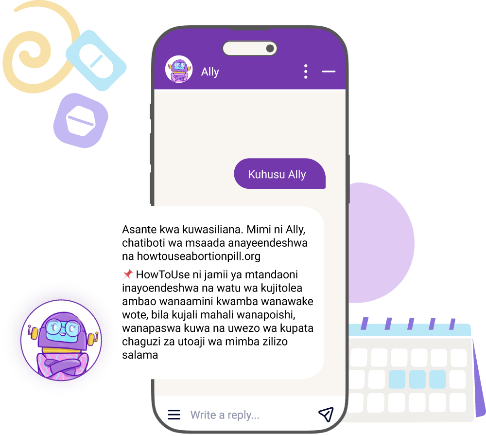 Ally, chatbot ya msaada kutoka howtouseabortionpill.org, inatoa rasilimali za kimataifa kuhusu chaguzi salama za utoaji mimba.