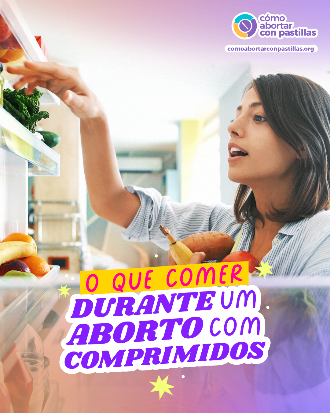 Ilustração de comprimidos e alimentos com foco na dieta durante o aborto medicamentoso