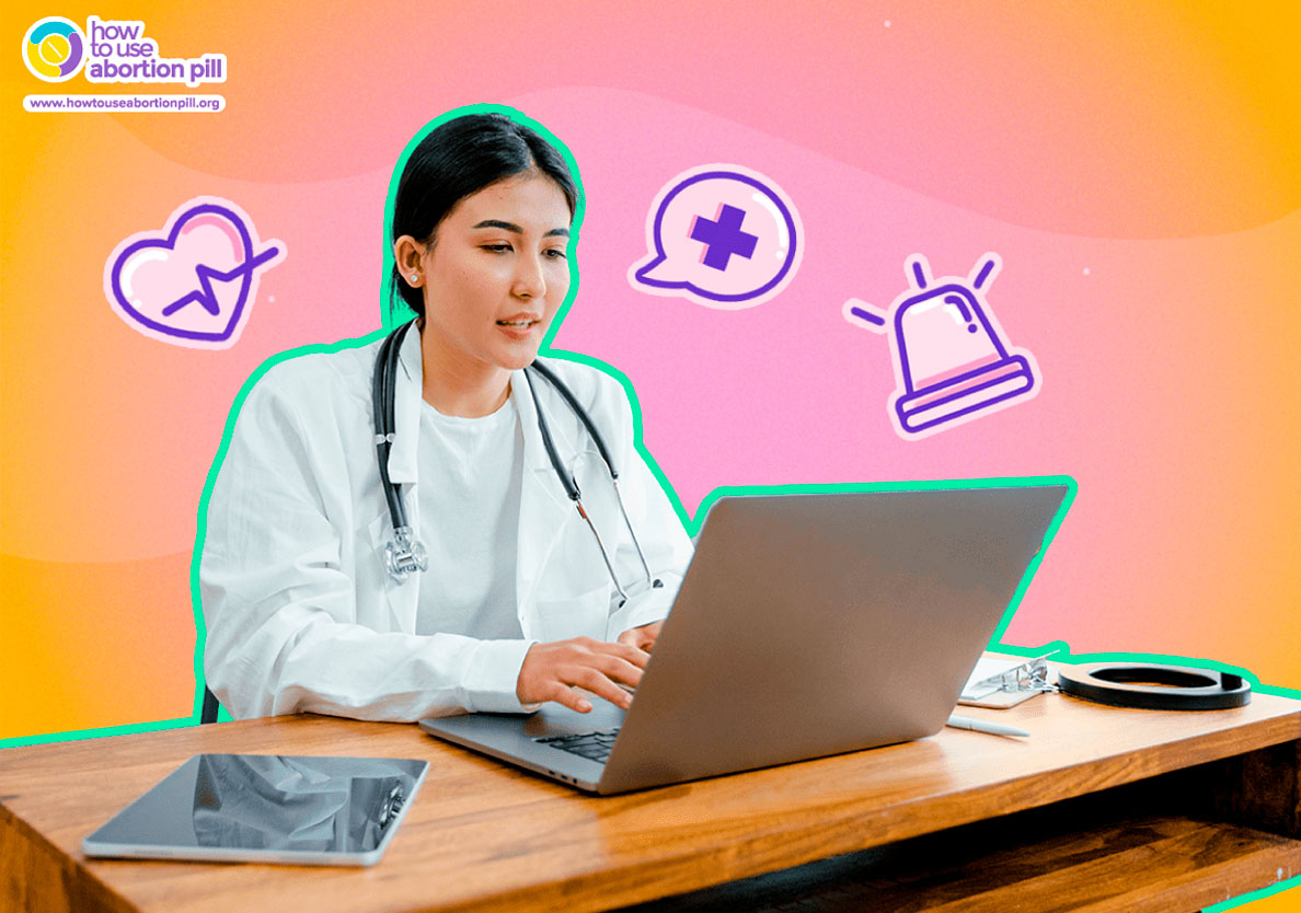 Doctor supporting a patient during post-abortion care, symbolizing safe management and compassionate provider support.